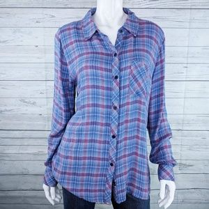 Rails Blue & Red Plaid Button Up Shirt Sz L